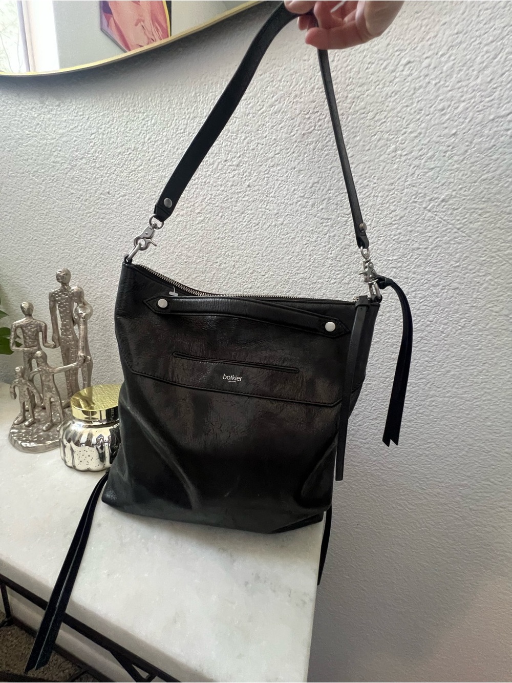 Botkier Logan Leather Hobo Purse in Shiny black leather crossbody shoulder bag - Picture 4 of 9